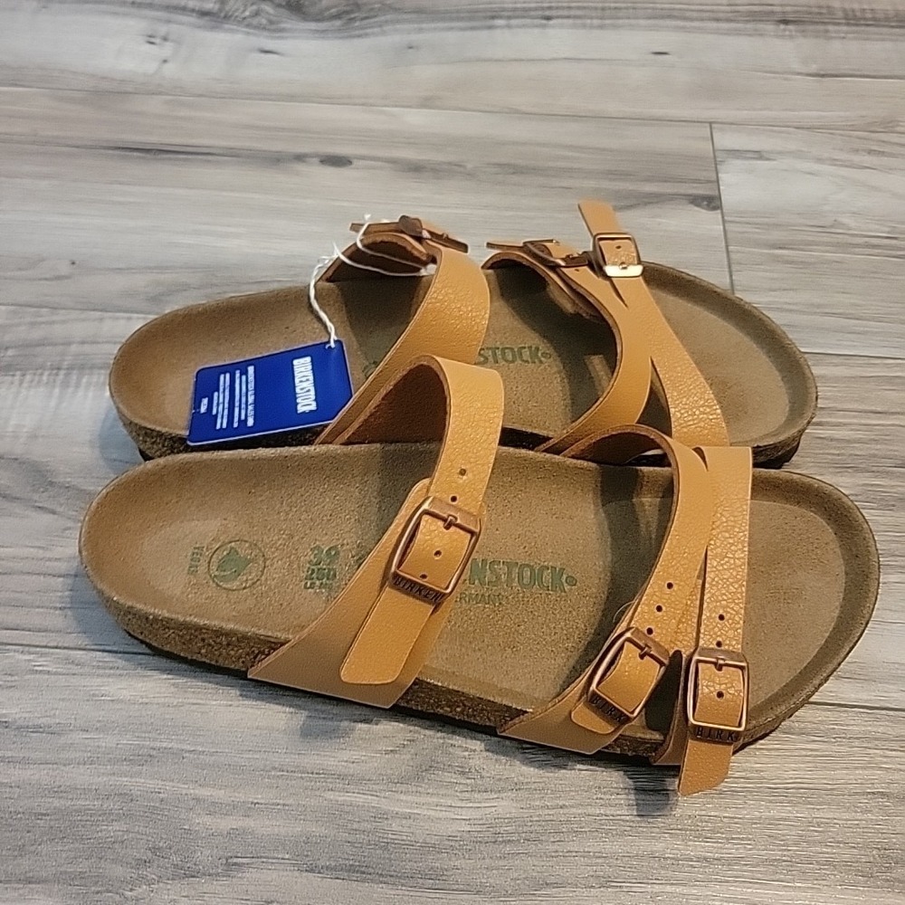 Birkenstock Sandals New Franca Pecan Birkibuc Vegan Tan Womens 8 US 39 EU NEW - Picture 2 of 10